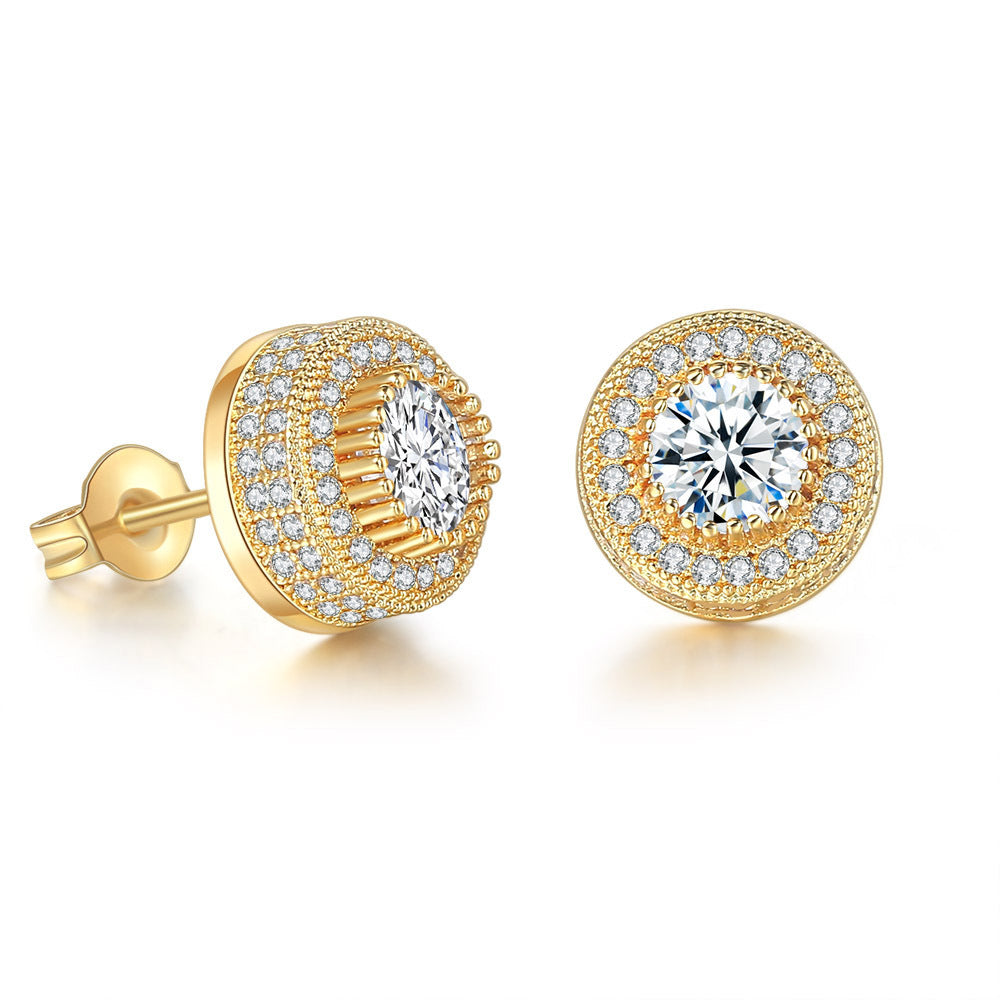 Hip Hop Full Zircon Micro Set Earrings Men's Trendsetter Gold Plated Hip hop Earrings Accessories