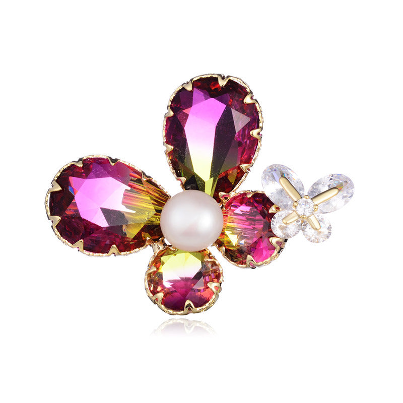 Exquisite Fashion Tourmaline Brooch Temperament Trend Pearl Petal Brooch Corsage Dress Accessories Pin