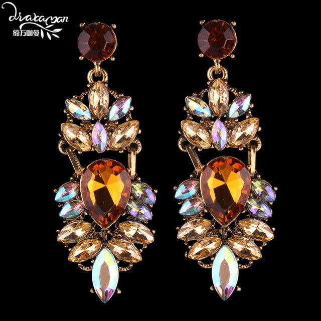 Dvacaman Brand  Rhinestone Crystal Drop Earrings Women Fashion Handmade Flower Wedding Earrings Nigerian Party Jewelry O72
