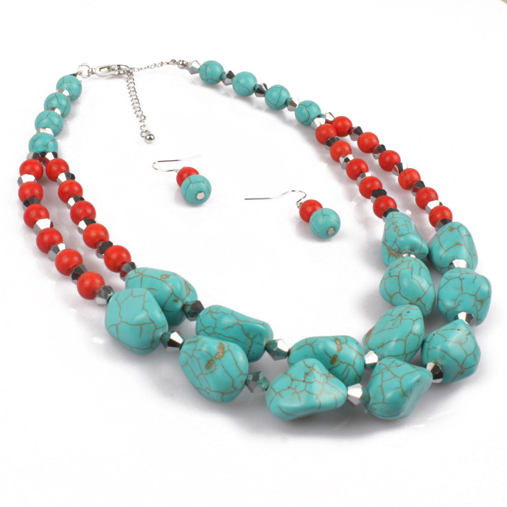 Layered Turquoise Exaggerated Vintage Clavicle Chain Necklace Jewelry
