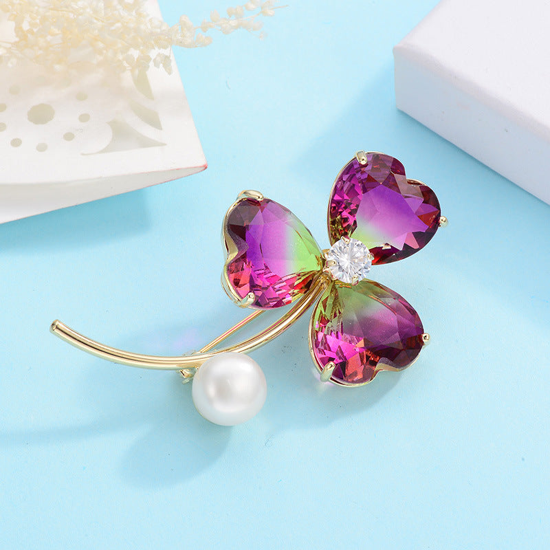 Exquisite Fashion Tourmaline Brooch Temperament Trend Pearl Petal Brooch Corsage Dress Accessories Pin