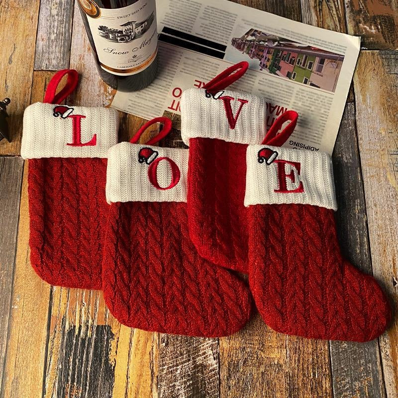 Red letter Christmas socks woolen knitted Christmas socks festive festive Christmas pendant decoration