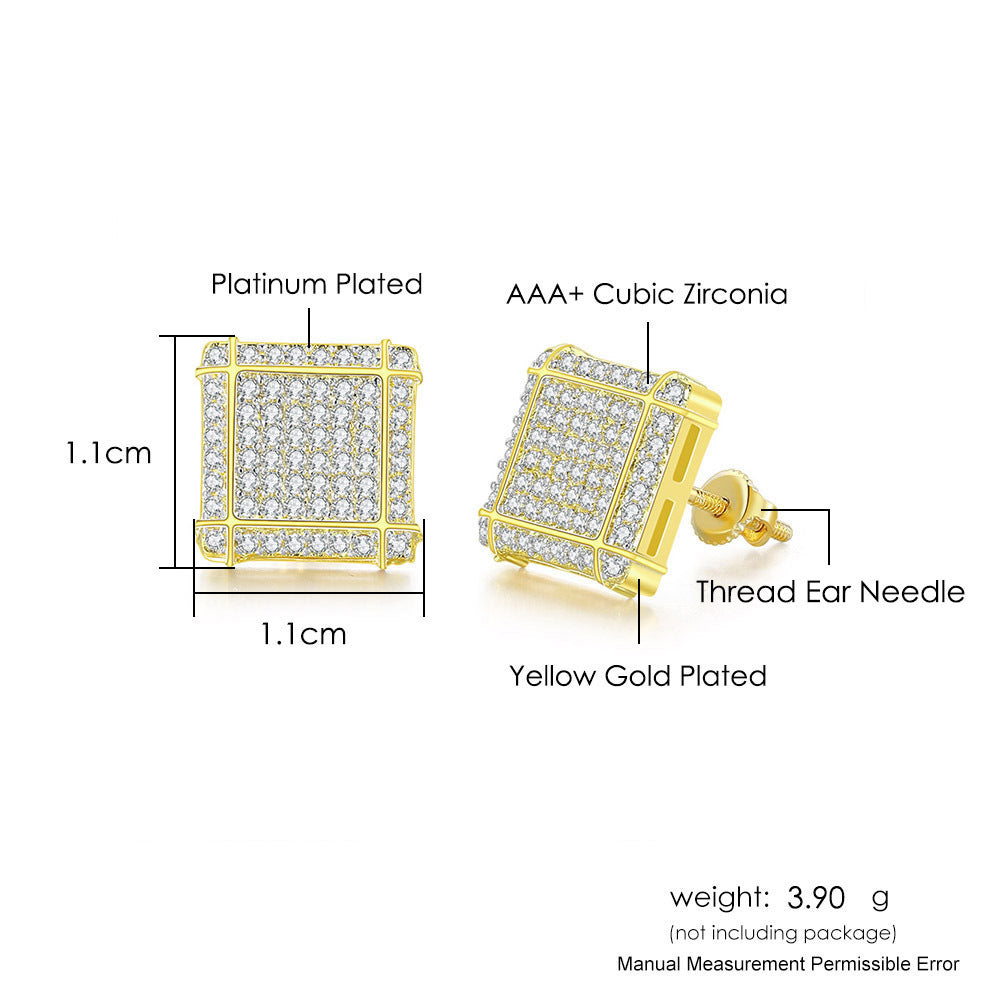 Zircon Hip Hop Earrings Are Popular In Europe And America Men's Square Thread Earrings Are Popular Accessories Hip hop