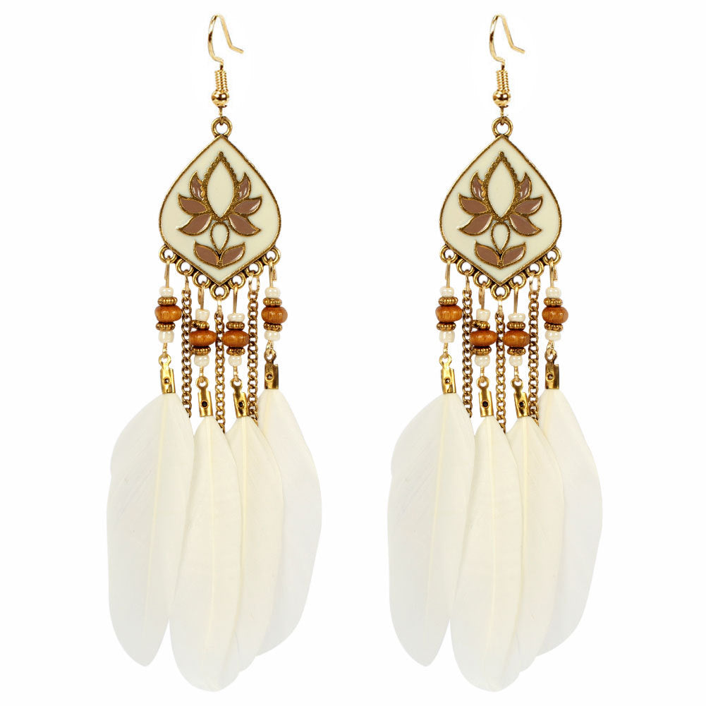 Long Feather Fringe Earrings Exaggerated Indian Drop Earrings