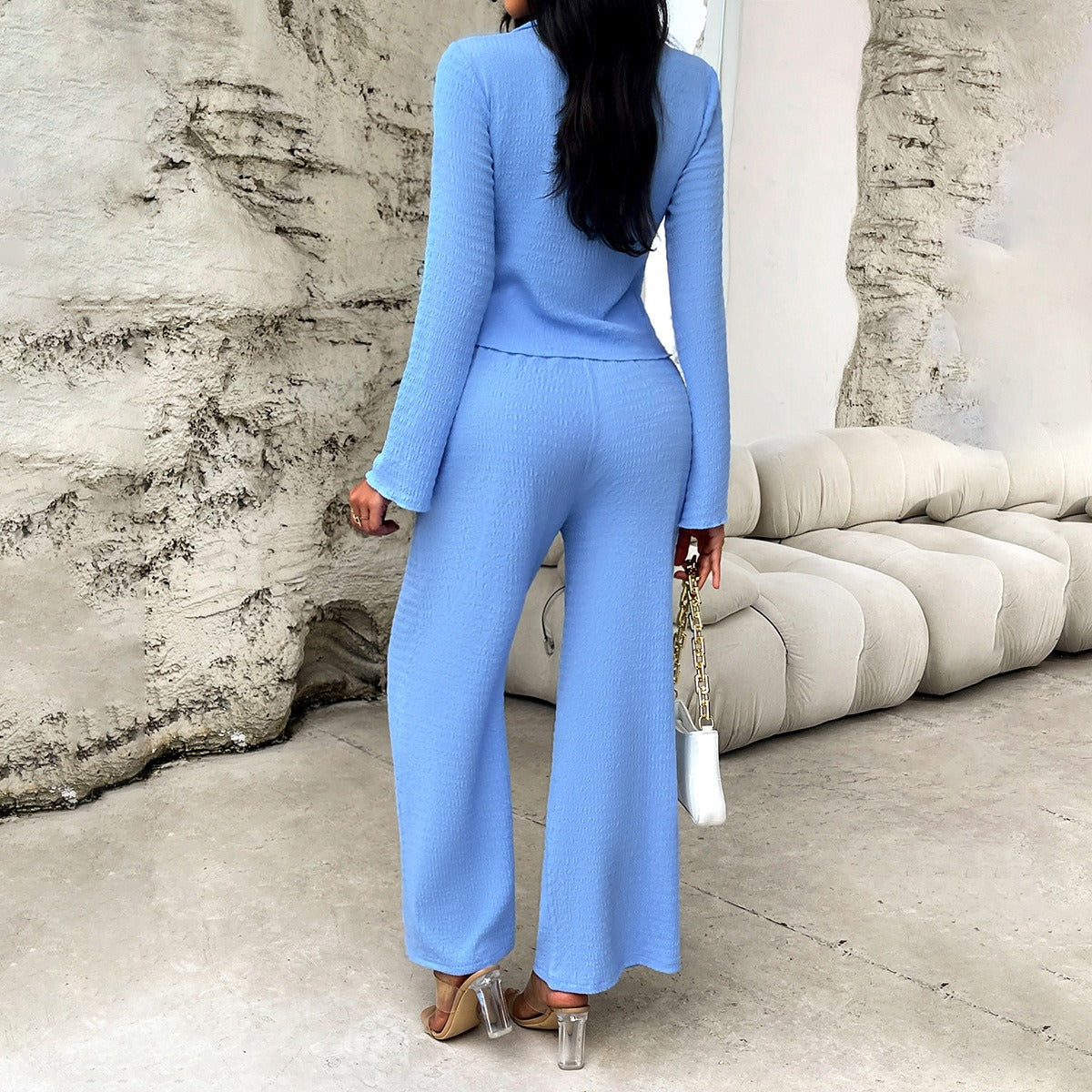 Temperament casual suit, long sleeved top, loose pants, 2-piece set