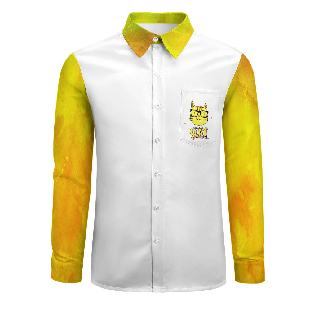 Bully-Proof Da Nerd Kat Slay Velvet Casual One Pocket Long Sleeve Shirt