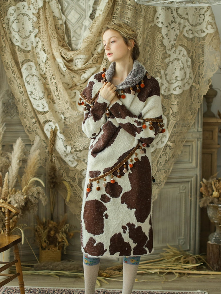 Vintage Cow Shawl Models Warm Woolen Straight Fall And Winter Dresses