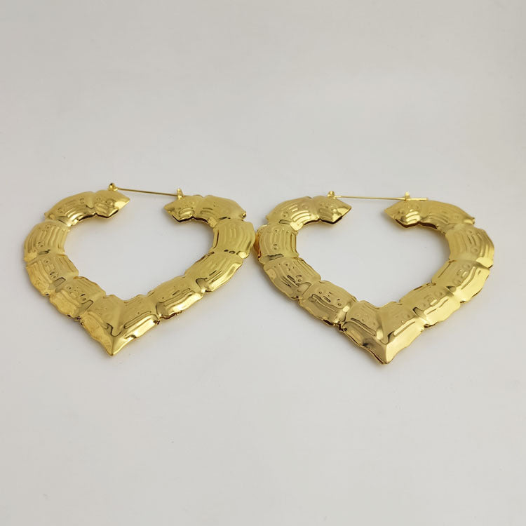 Oversized Bamboo Earrings Exaggerated Golden Circle Hip Hop Nightclub Earrings