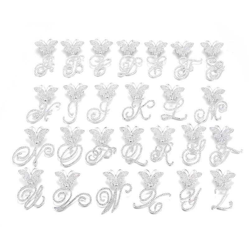 18inch Cuban Chain Butterfly Letter Full Diamond Pendant Cuban Chain Personalized Exaggerated Thick Chain Hiphop Jewelry