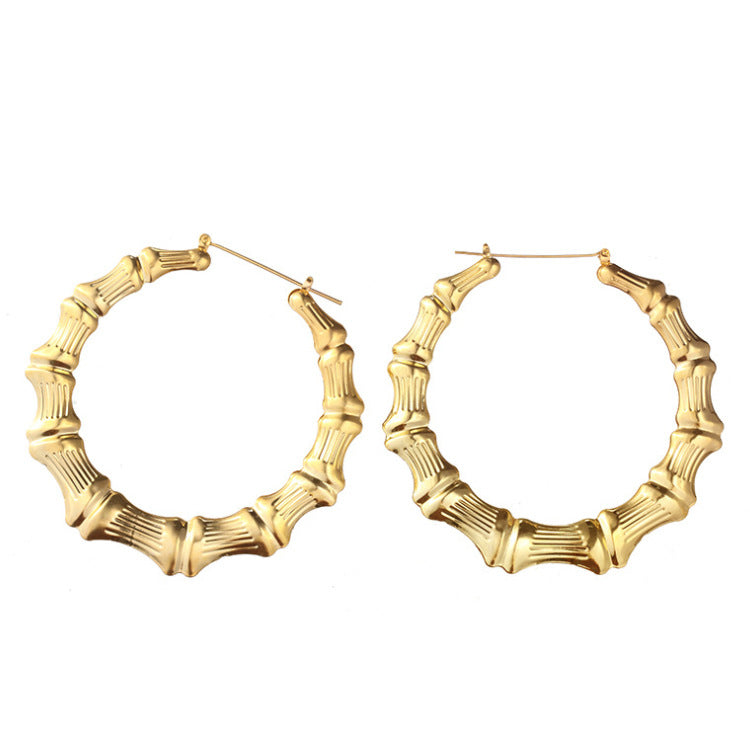 Oversized Bamboo Earrings Exaggerated Golden Circle Hip Hop Nightclub Earrings