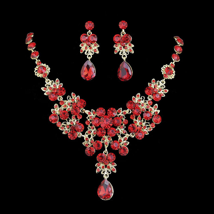 Korean Bridal Jewelry Korean Rhinestone Curvy Bridal Collarbone Necklace Wedding Accessories Two-Piece Set