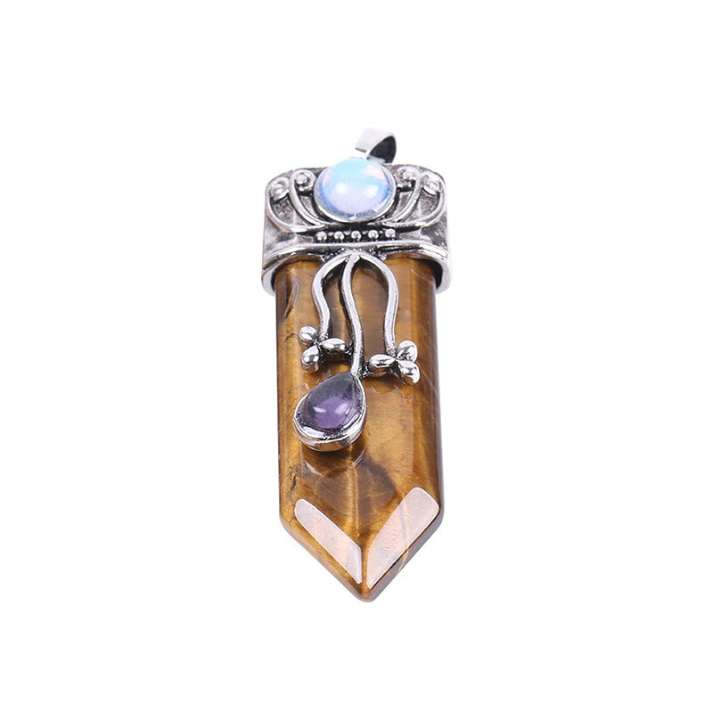 CSJA Vintage Large Natural Stone Sword-Shaped Pendant Jewelry Striped Crystal Agate Tiger Eye Jewelry Pendant Without Chain