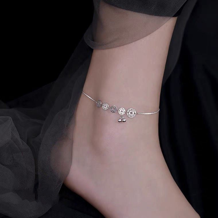 925 Sterling Silver Copper Money Bell Anklet Women's New Ins Cool Trend High Quality Sense Fairy Ancient Style