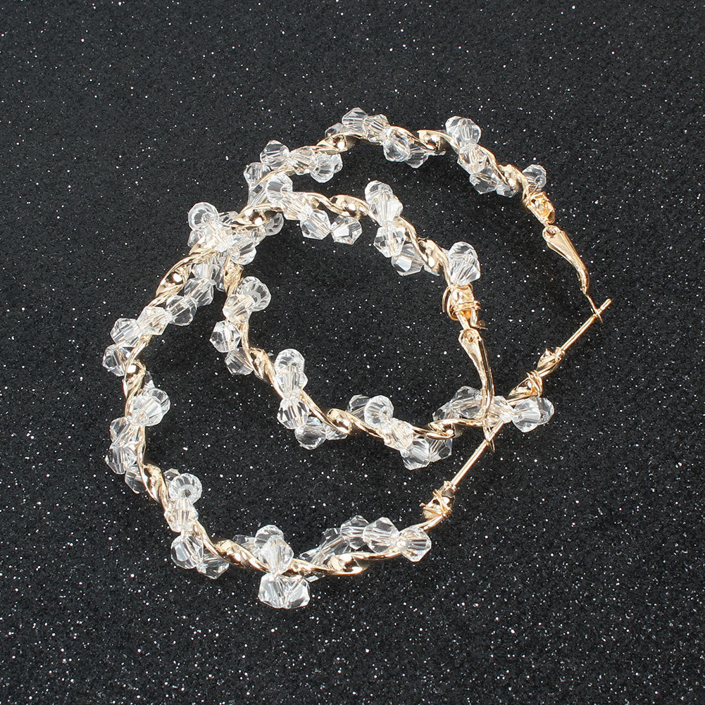 Braided Geometric Crystal Earrings Exaggerated Hoop Earrings Round Earrings