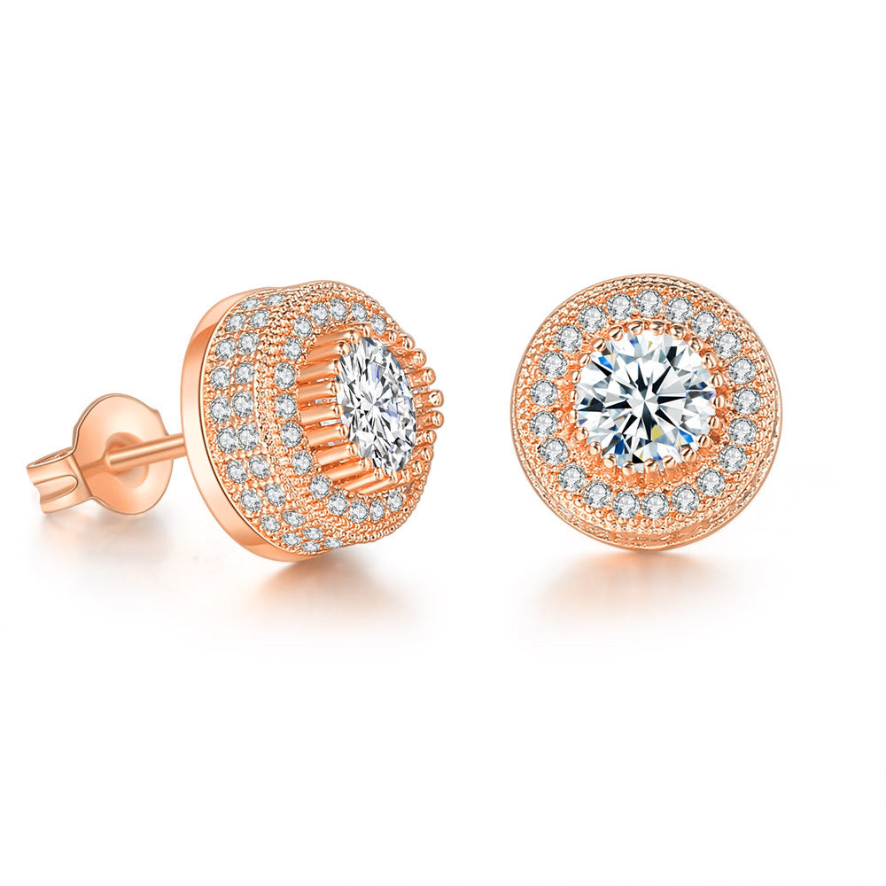 Hip Hop Full Zircon Micro Set Earrings Men's Trendsetter Gold Plated Hip hop Earrings Accessories