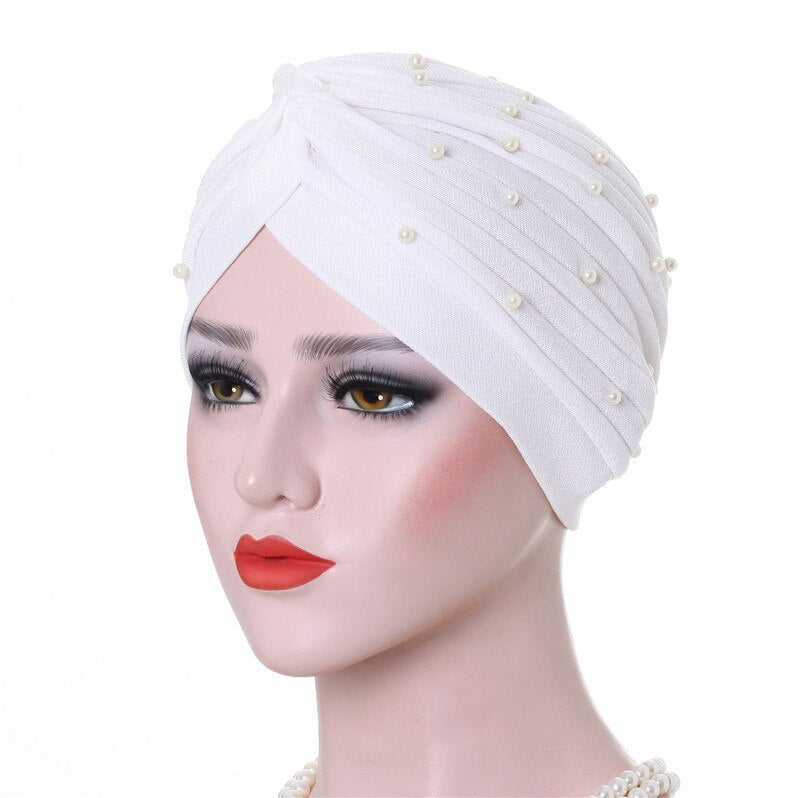 Cotton solid folds pearl muslim turban scarf women islamic inner hijab caps Arab wrap head femme musulman turbante mujer