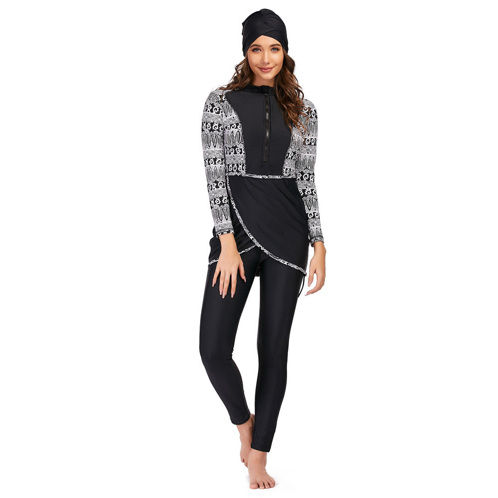New Muslim swimsuit long-sleeved trousers three-piece conservative sunscreen with chest pad