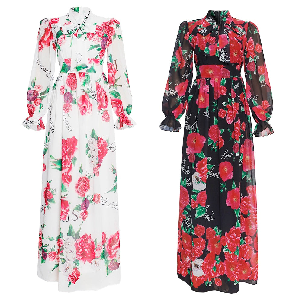 MD Dinner Dresses For Women New African Spring Summer Elegant Gown Flowers Printed Dashiki Long Dress Ladies Clothing 229#