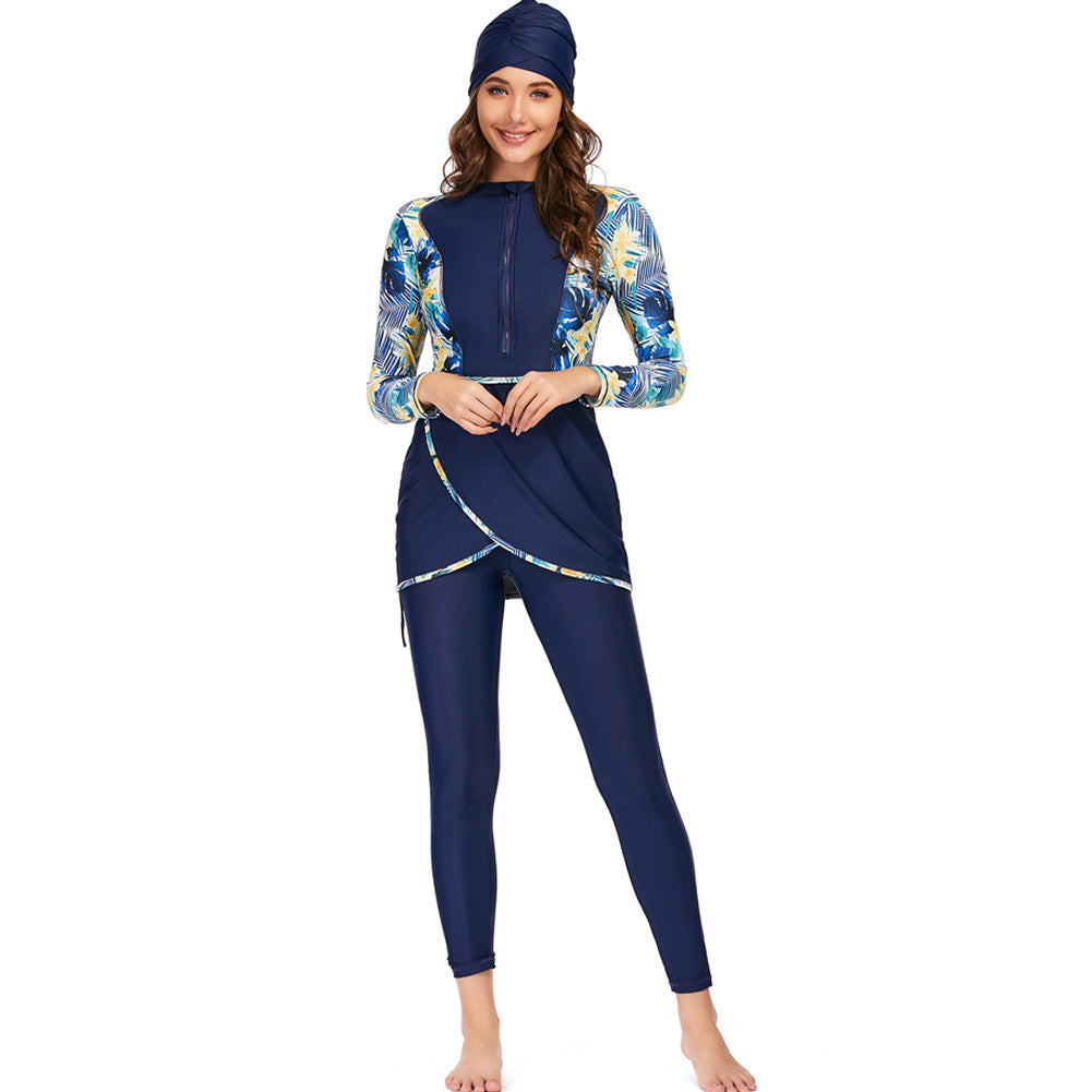 New Muslim swimsuit long-sleeved trousers three-piece conservative sunscreen with chest pad