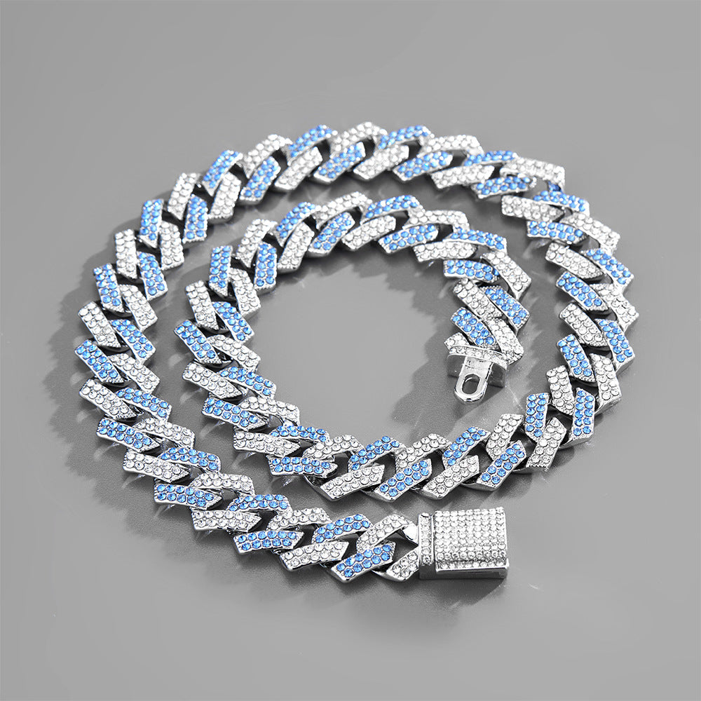 Accessories Hip Hop Cuban Chain Hiphop Diamond Blue White Box Buckle Cool Men's Trend 15mm Wide