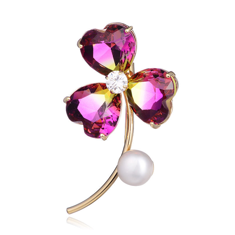 Exquisite Fashion Tourmaline Brooch Temperament Trend Pearl Petal Brooch Corsage Dress Accessories Pin