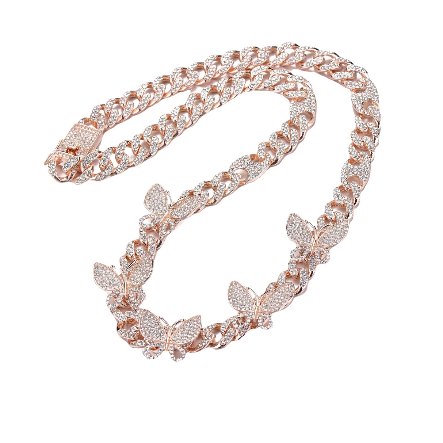 Hip Hop Necklace Niche Design Gold Box Buckle Necklace Butterfly Hip Hop Cuban Chain