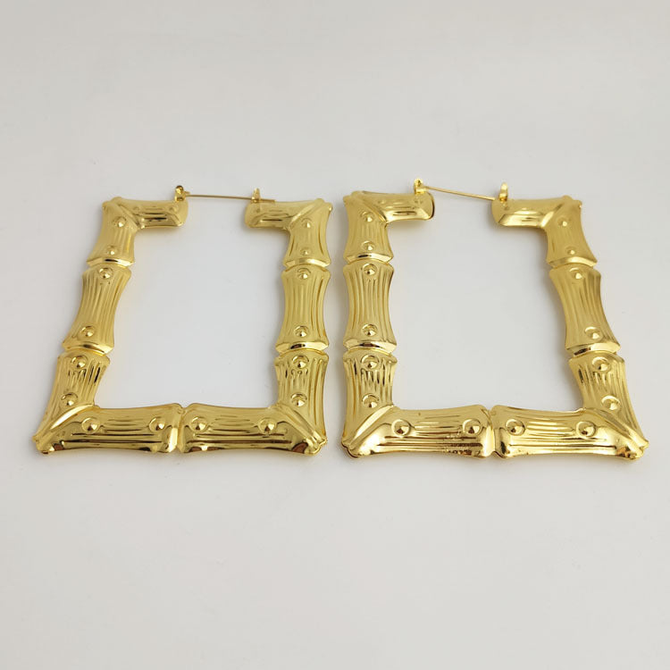 Oversized Bamboo Earrings Exaggerated Golden Circle Hip Hop Nightclub Earrings