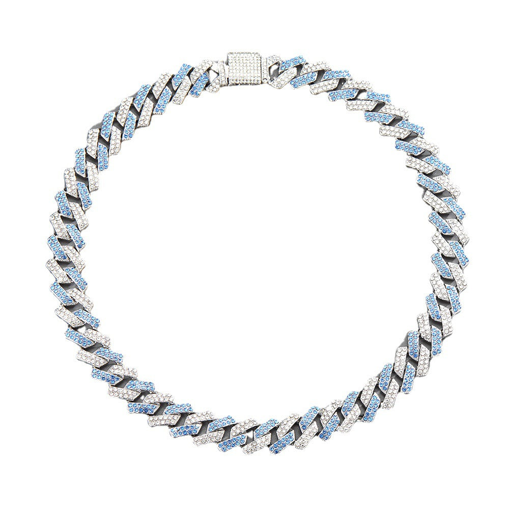 Accessories Hip Hop Cuban Chain Hiphop Diamond Blue White Box Buckle Cool Men's Trend 15mm Wide