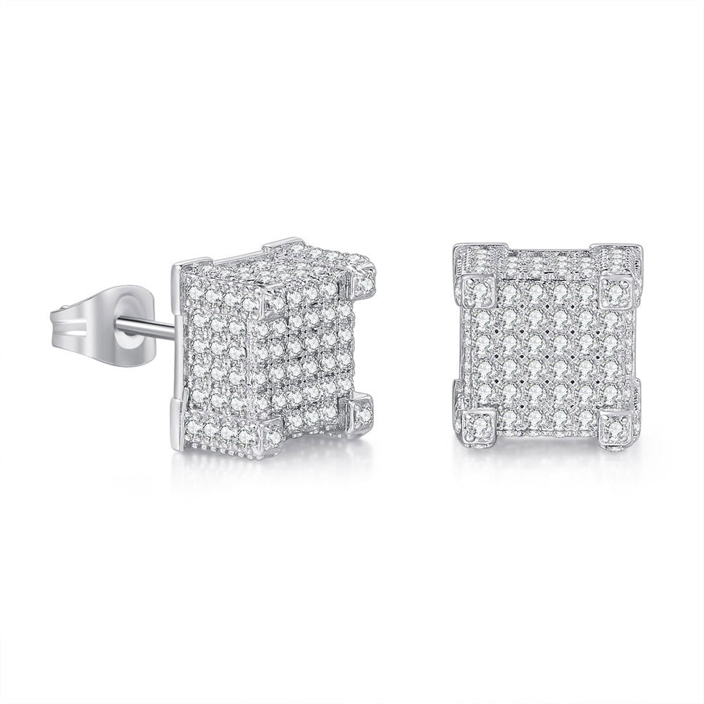 Hip Hop Full Zircon Micro Set Earrings Men's Trendsetter Gold Plated Hip hop Earrings Accessories