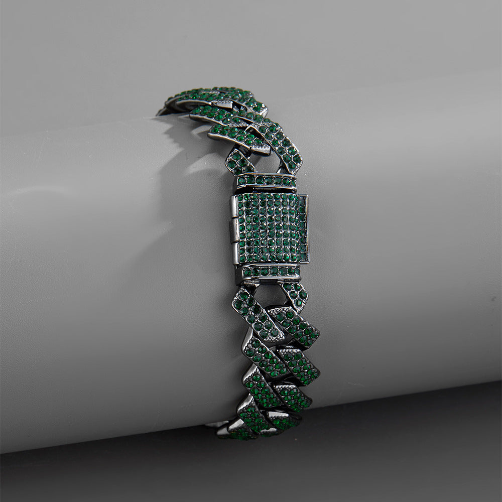 New Trend Hip Hop Hiphop Cuban Chain Emerald Alloy Diamond Full Diamond Couple Necklace