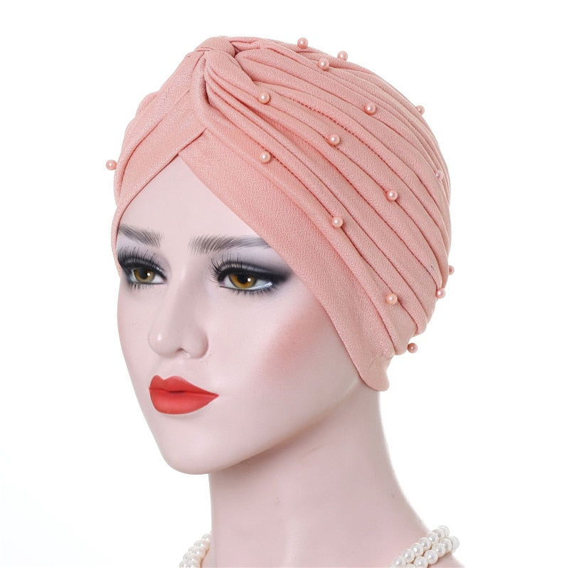 Cotton solid folds pearl muslim turban scarf women islamic inner hijab caps Arab wrap head femme musulman turbante mujer