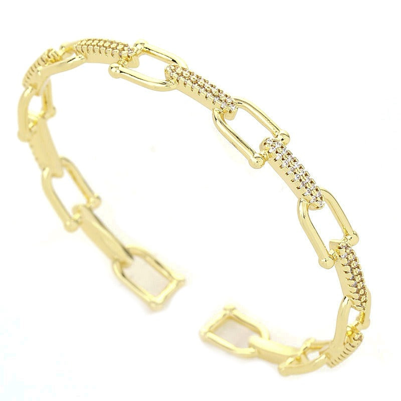 Zircon Inlaid Open Bracelet