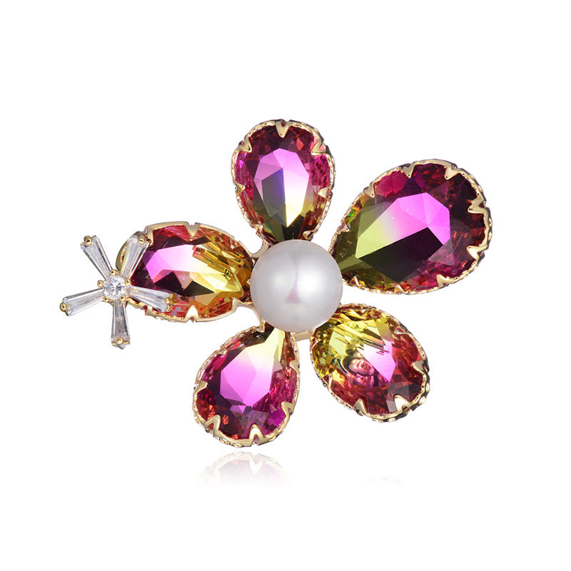 Exquisite Fashion Tourmaline Brooch Temperament Trend Pearl Petal Brooch Corsage Dress Accessories Pin