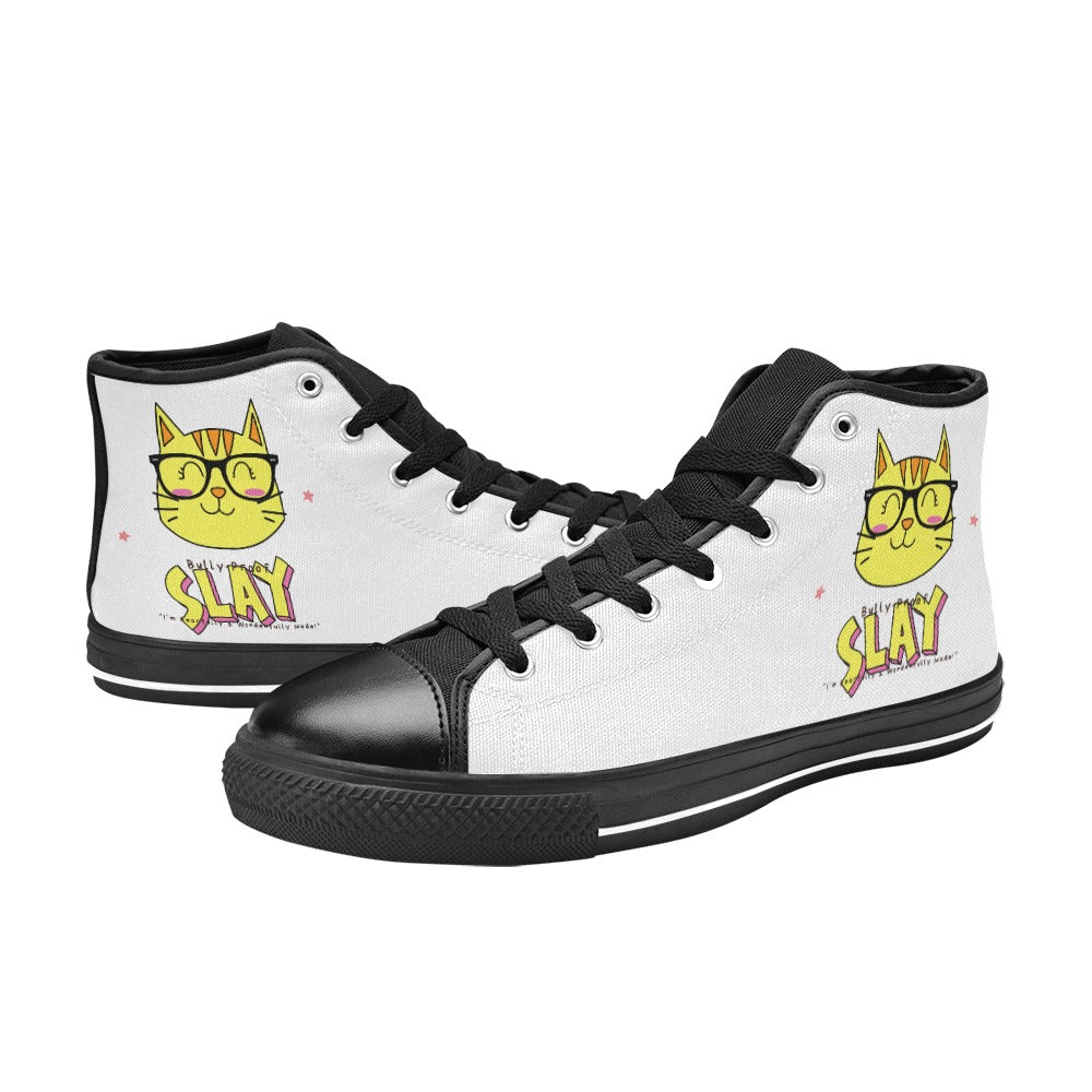 Bully-Proof Da Nerd Kat Slay Aquila High Top Canvas Kid's Shoes (Big Kid) (Model 017)