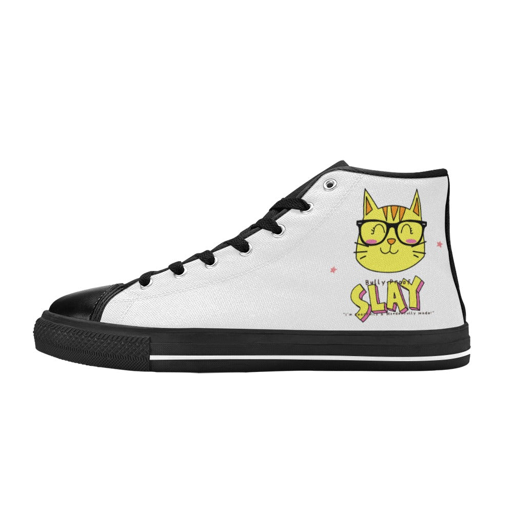 Bully-Proof Da Nerd Kat Slay Aquila High Top Canvas Kid's Shoes (Big Kid) (Model 017)