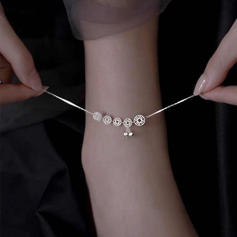 925 Sterling Silver Copper Money Bell Anklet Women's New Ins Cool Trend High Quality Sense Fairy Ancient Style
