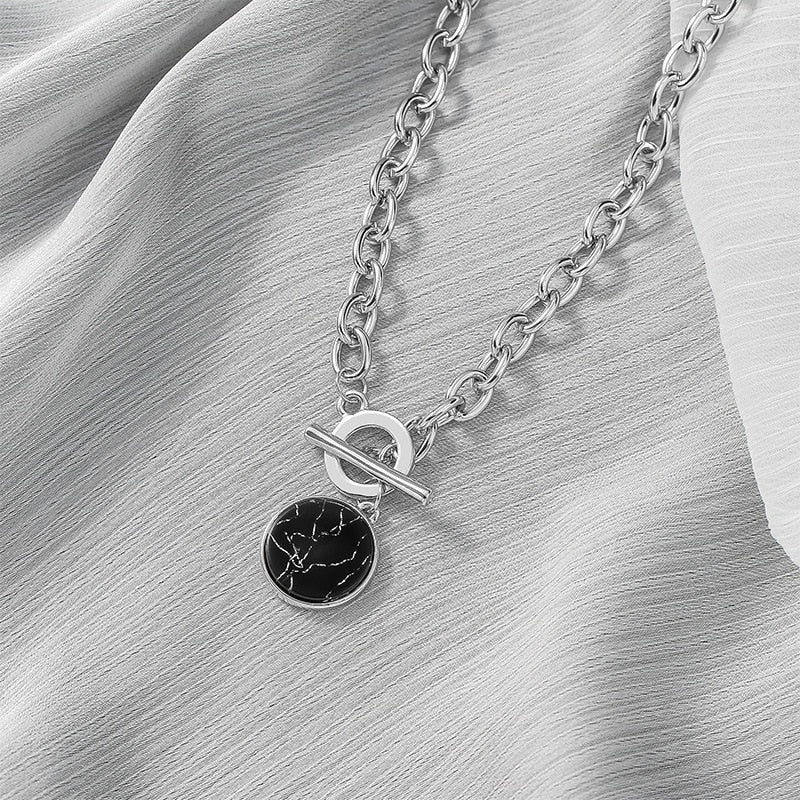 KMVEXO Minimalist Casual Neck Chain Necklaces for Women Round Marble Pendants Hiphop Female Fashion Jewelry Necklace Naszyjnik