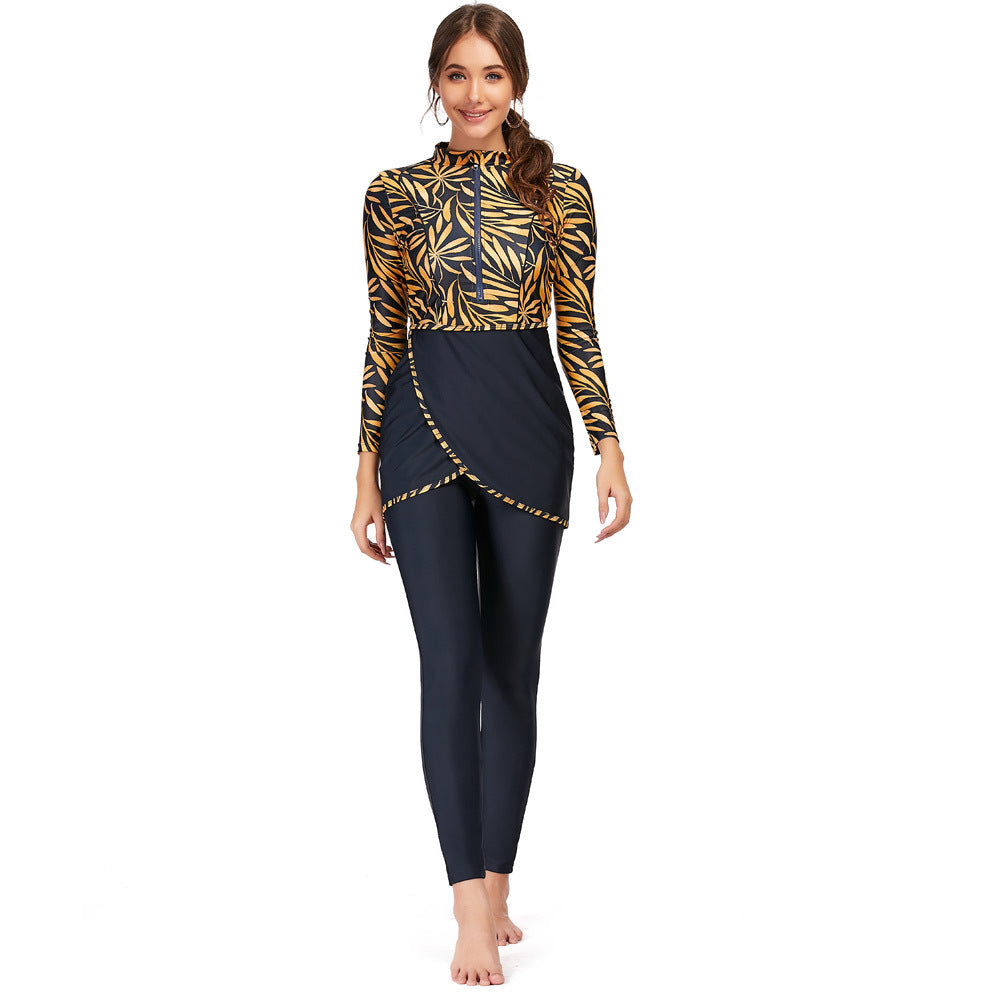 New Muslim swimsuit long-sleeved trousers three-piece conservative sunscreen with chest pad