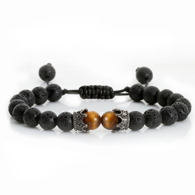 Stone Weaving Bracelet Vintage Versatile Electroplated Side Crown Beaded Bracelet Men Handicraft