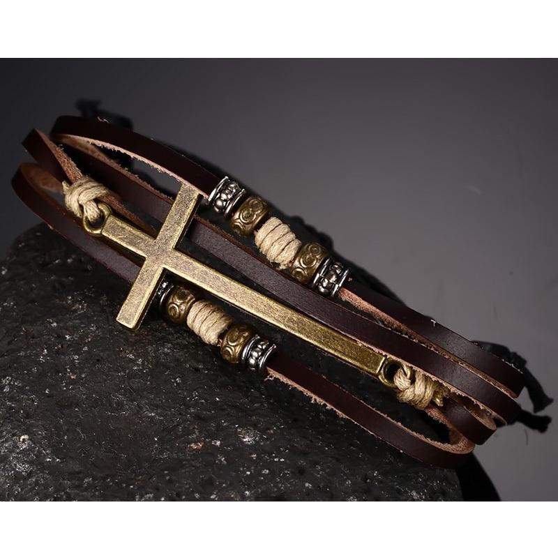 Vnox Leather Cross Bracelets & Bangles For Women Men