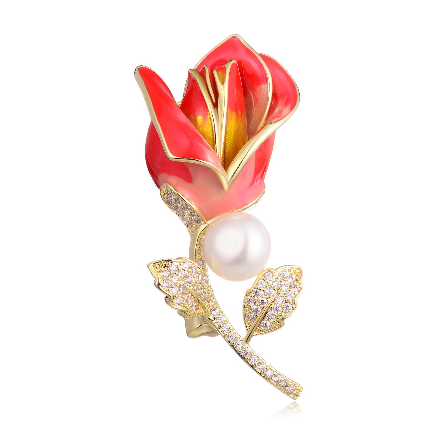 Light Luxury Brooch Exquisite Fashion Rose Flower Dress Pin Diamond Pearl Corsage