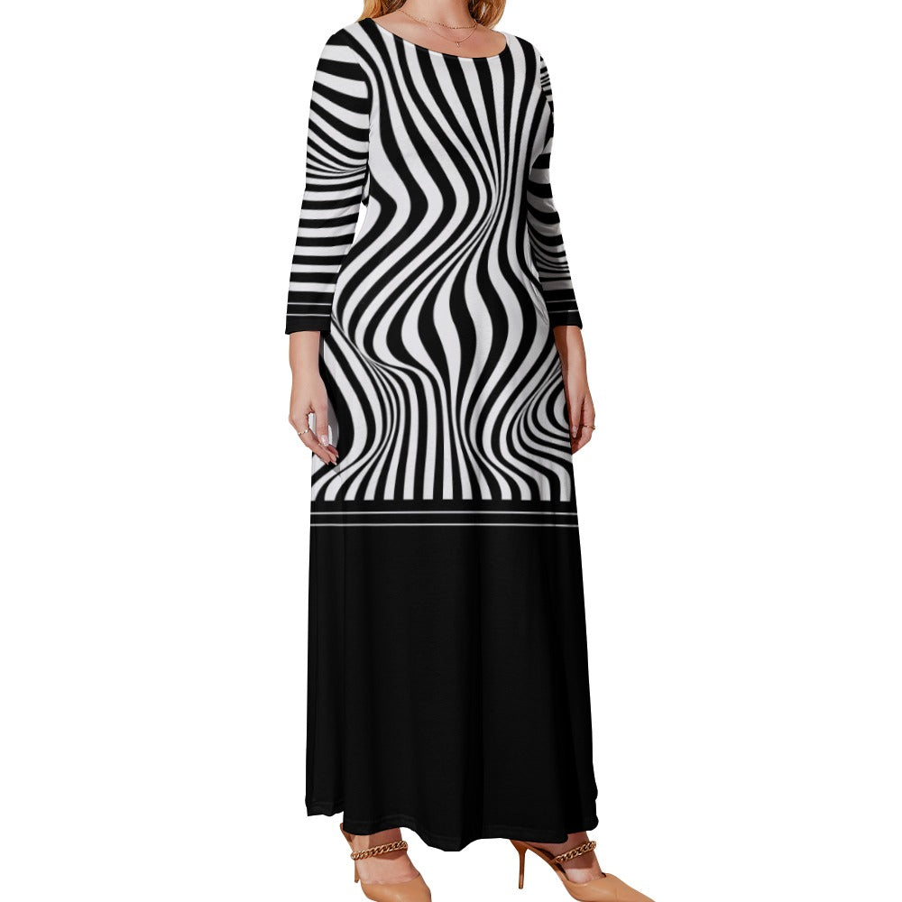Bully-Proof Of Da Grid Plus Size Loose Crew Neck Long Sleeve Dress