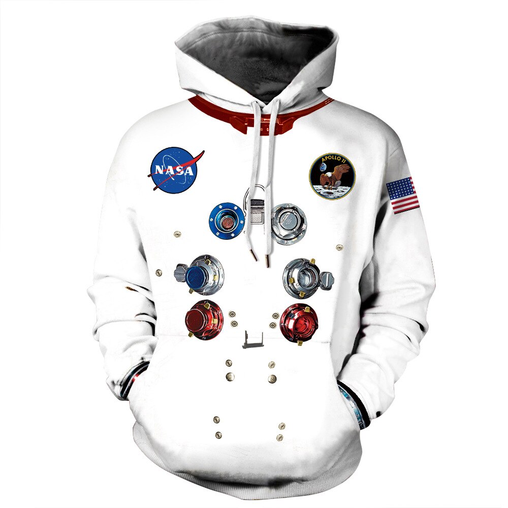 QNPQYX Women Man Winter Streetwear Hoodies Tops 3D Astronaut Space Suit Pullover Sweatshirt Terror Pocket Outwear Warm Hoodies