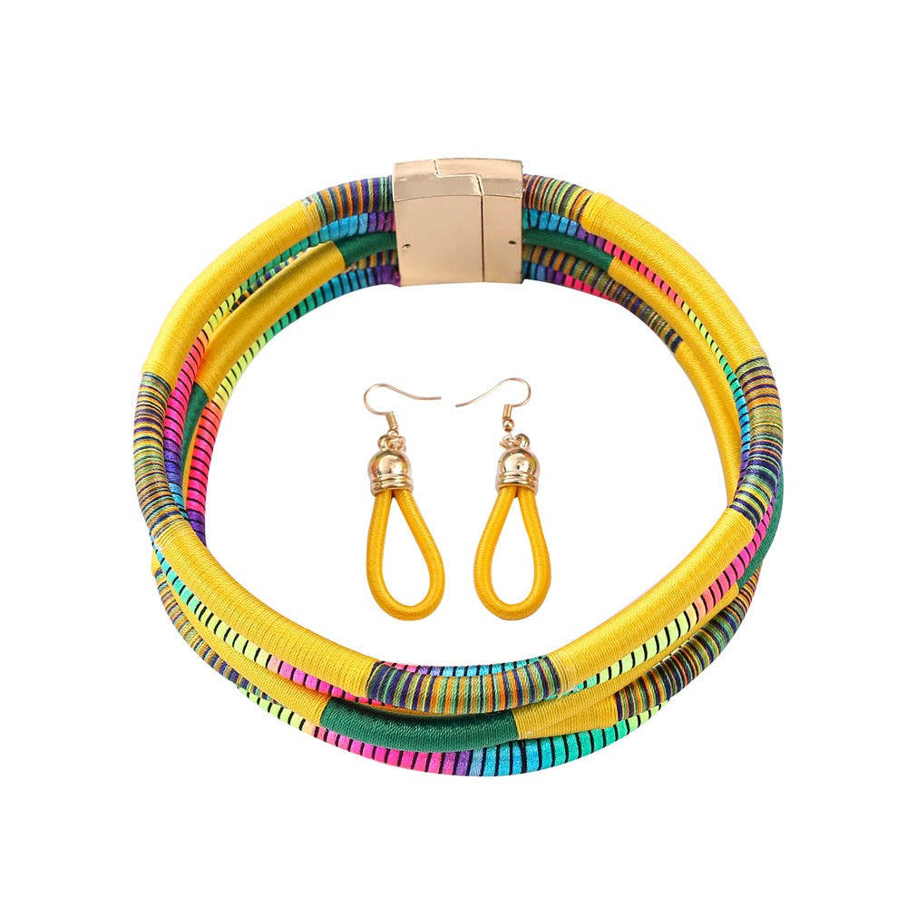Hand woven collar African style color line magnetic buckle necklace set European and American exaggerated necklace