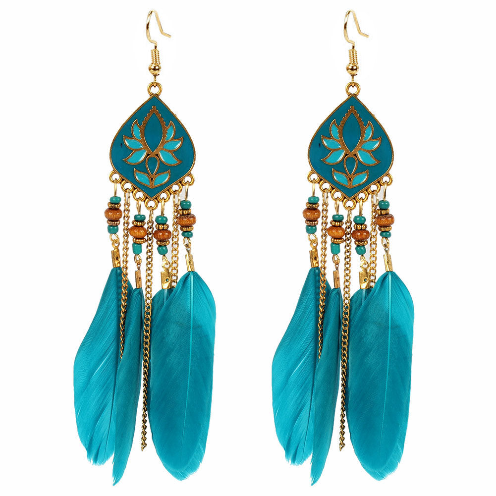 Long Feather Fringe Earrings Exaggerated Indian Drop Earrings
