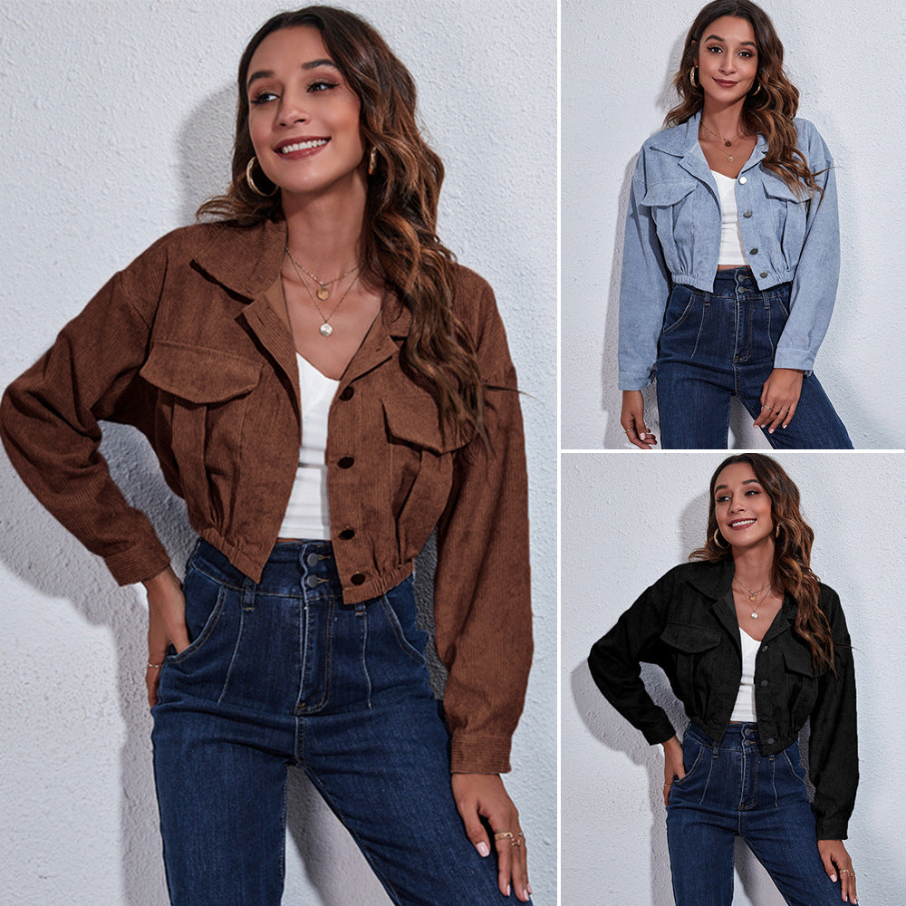 Women Fall And Winter Corduroy Jacket Long Sleeve Short Jacket