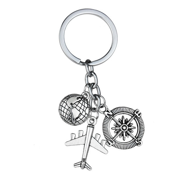 Globe Earth Airplane Keychain Camera Passport Compass Pendant Wanderlust Travelers Necklace Travel Bangle Bracelet Jewelry Gifts