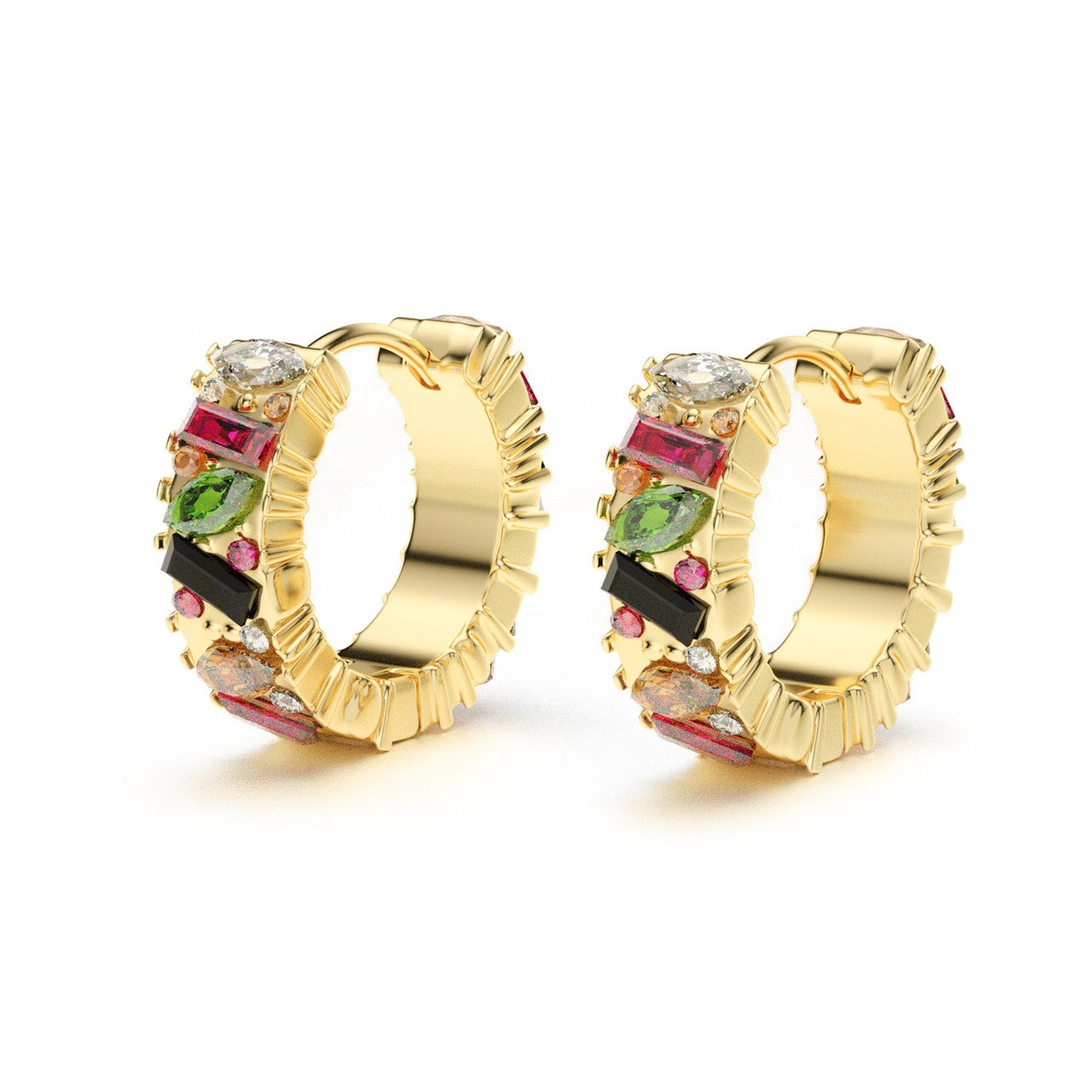 European and American style female copper earrings embedded with colored gemstones, geometric circles, electroplated gold earrings, fashionable and trendy style