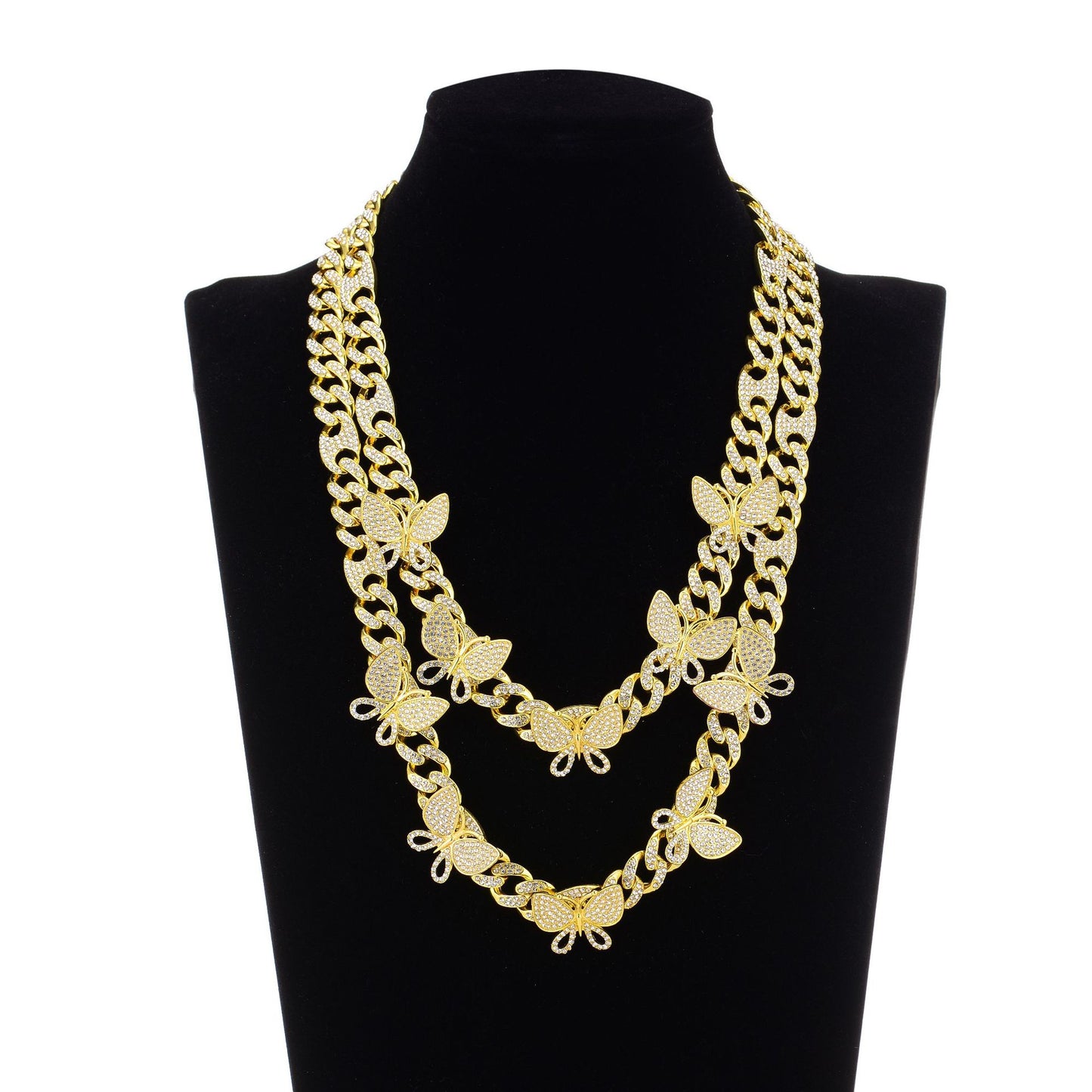 Hip Hop Necklace Niche Design Gold Box Buckle Necklace Butterfly Hip Hop Cuban Chain
