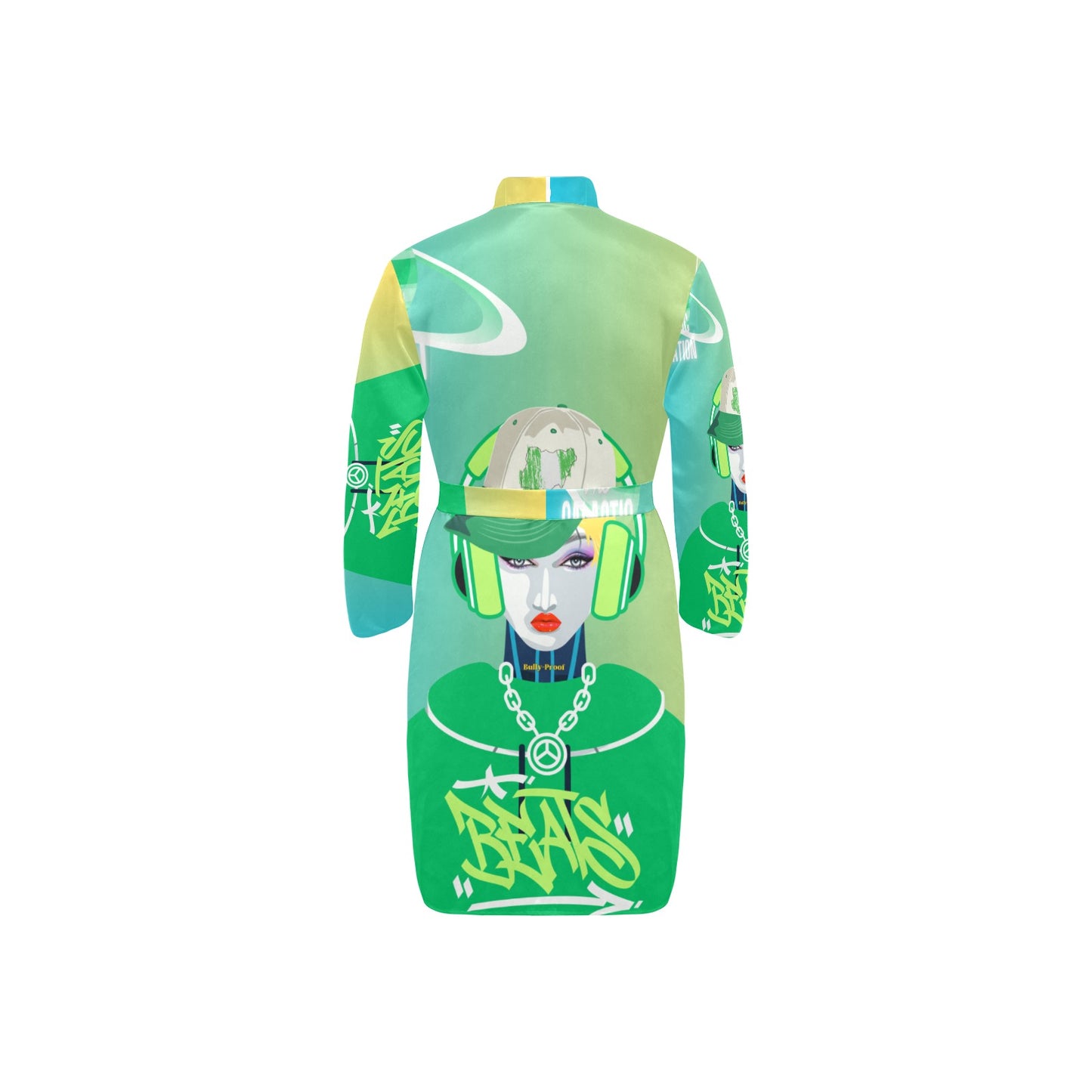 Bully-Proof NFT ART Men's Long Sleeve Belted Night Robe (H56)